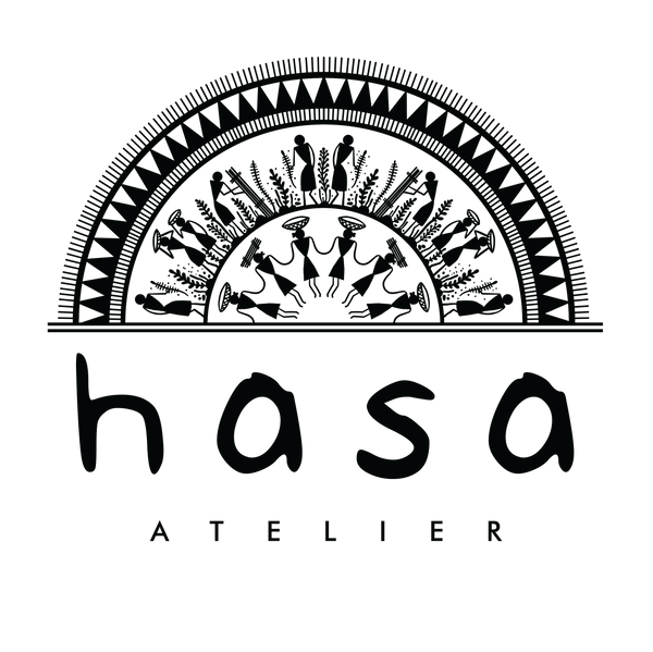 Logo of hasa atelier with black designs and text on a white background
